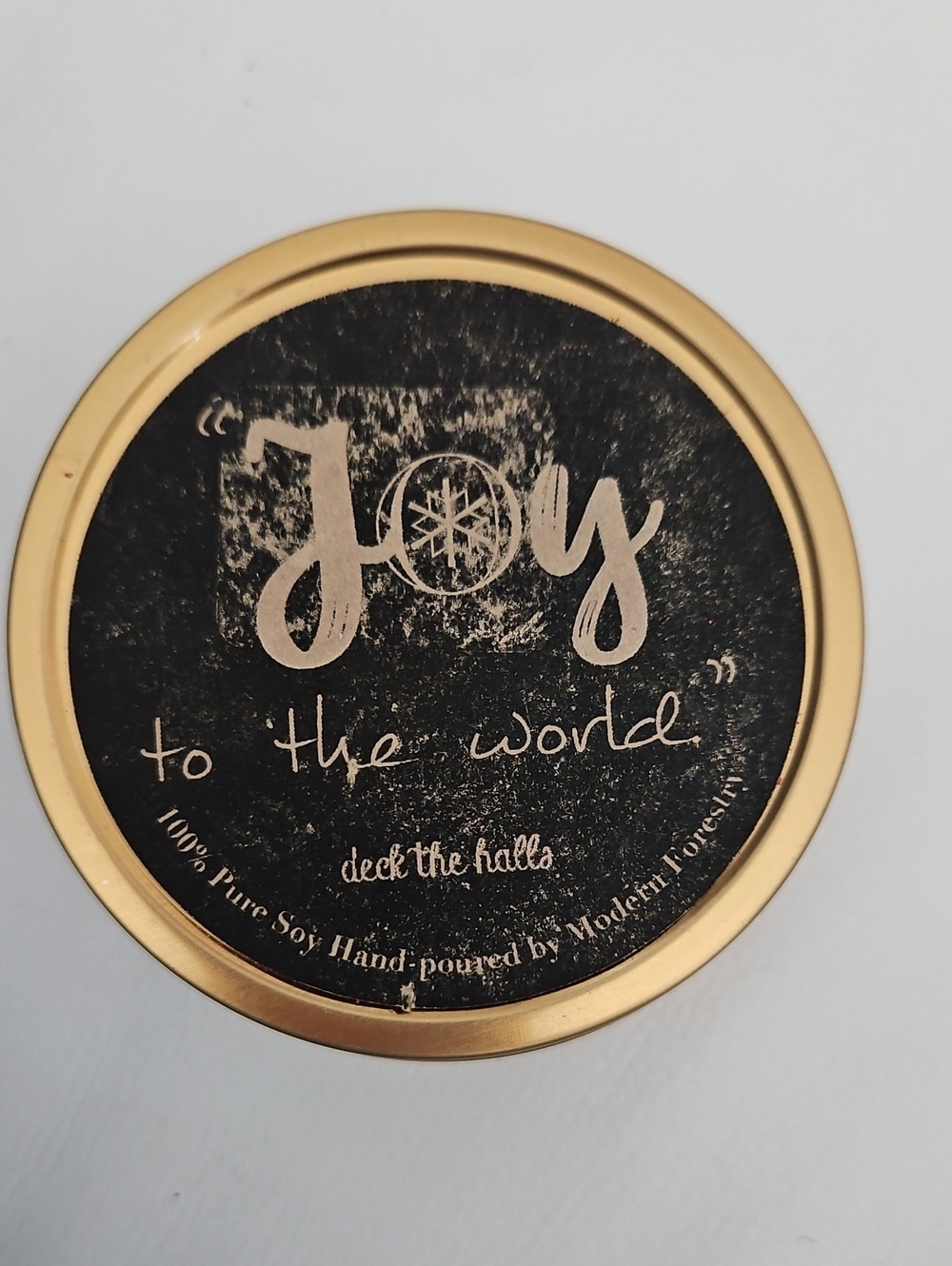 "Joy to the World" Pure Soy Candle In Gold-Trim Candle Tin Lid
